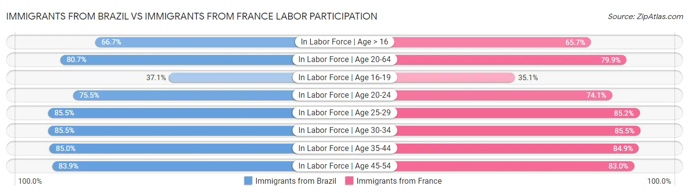 Immigrants from Brazil vs Immigrants from France Labor Participation