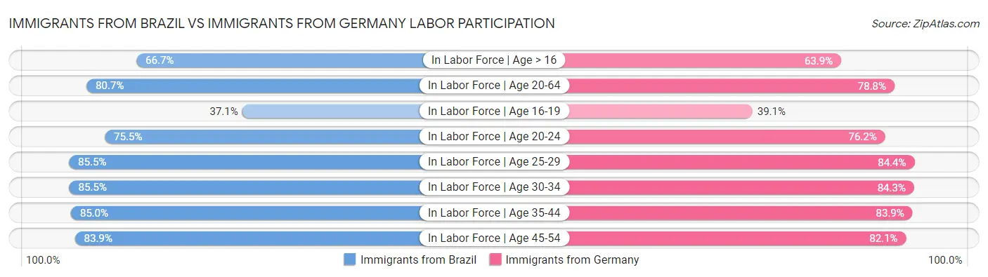 Immigrants from Brazil vs Immigrants from Germany Labor Participation