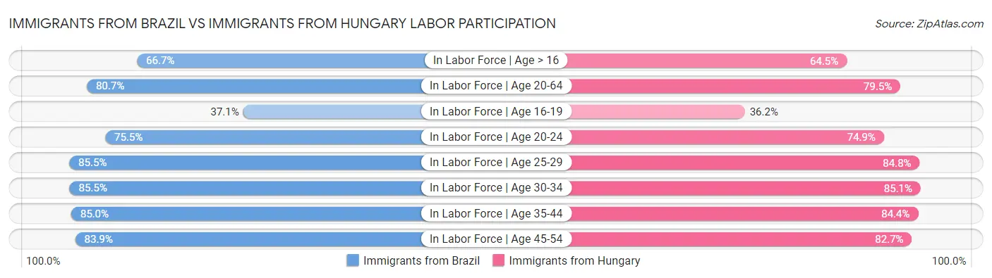 Immigrants from Brazil vs Immigrants from Hungary Labor Participation