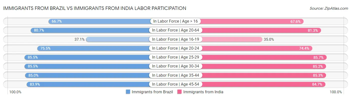 Immigrants from Brazil vs Immigrants from India Labor Participation
