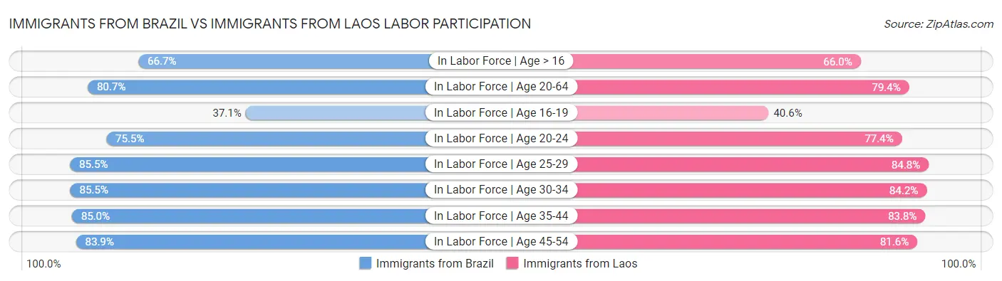 Immigrants from Brazil vs Immigrants from Laos Labor Participation