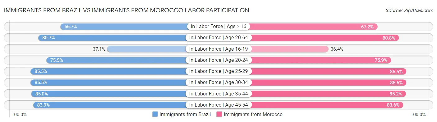 Immigrants from Brazil vs Immigrants from Morocco Labor Participation