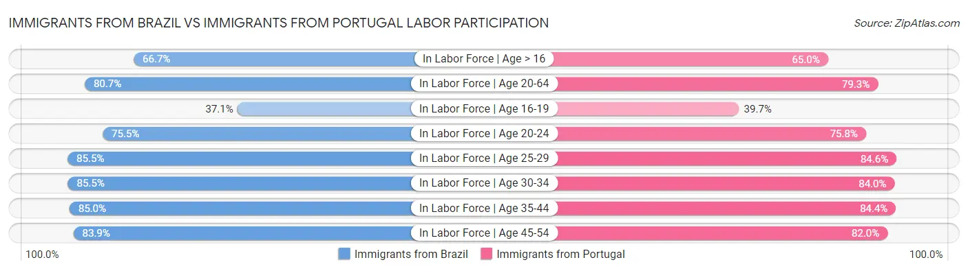 Immigrants from Brazil vs Immigrants from Portugal Labor Participation