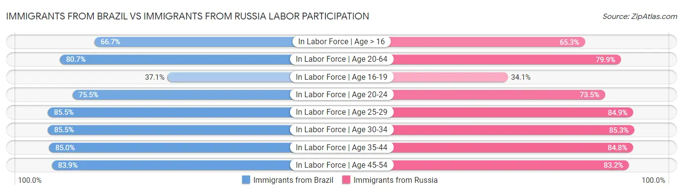 Immigrants from Brazil vs Immigrants from Russia Labor Participation