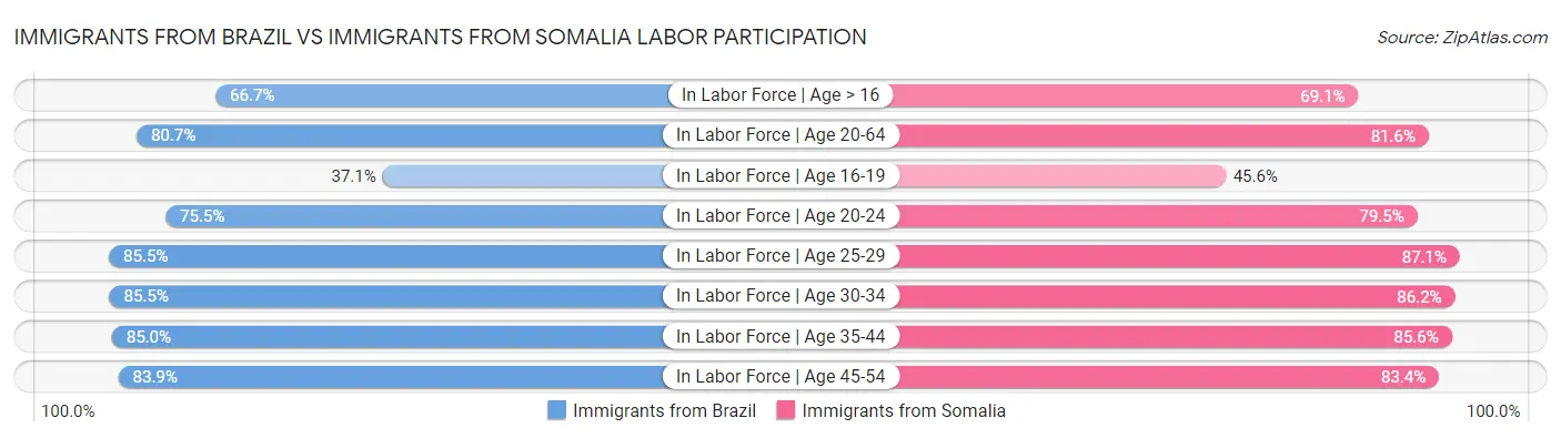 Immigrants from Brazil vs Immigrants from Somalia Labor Participation