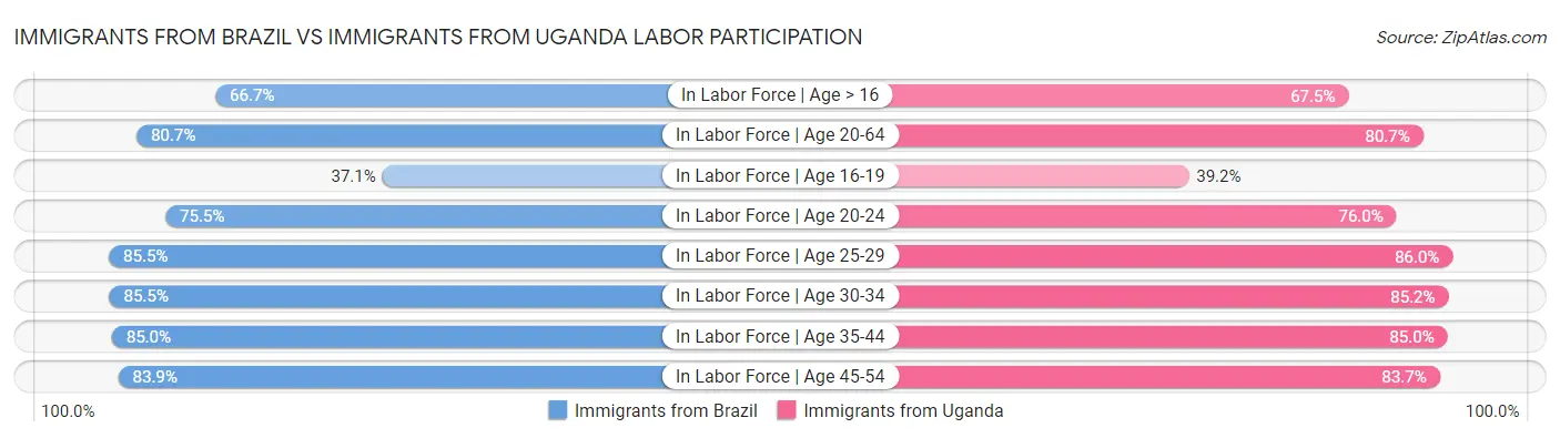 Immigrants from Brazil vs Immigrants from Uganda Labor Participation