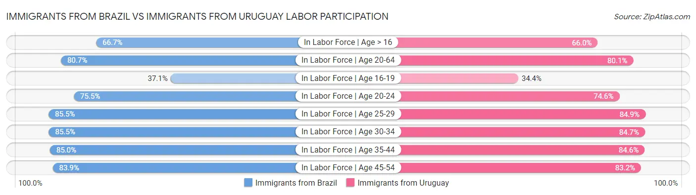 Immigrants from Brazil vs Immigrants from Uruguay Labor Participation