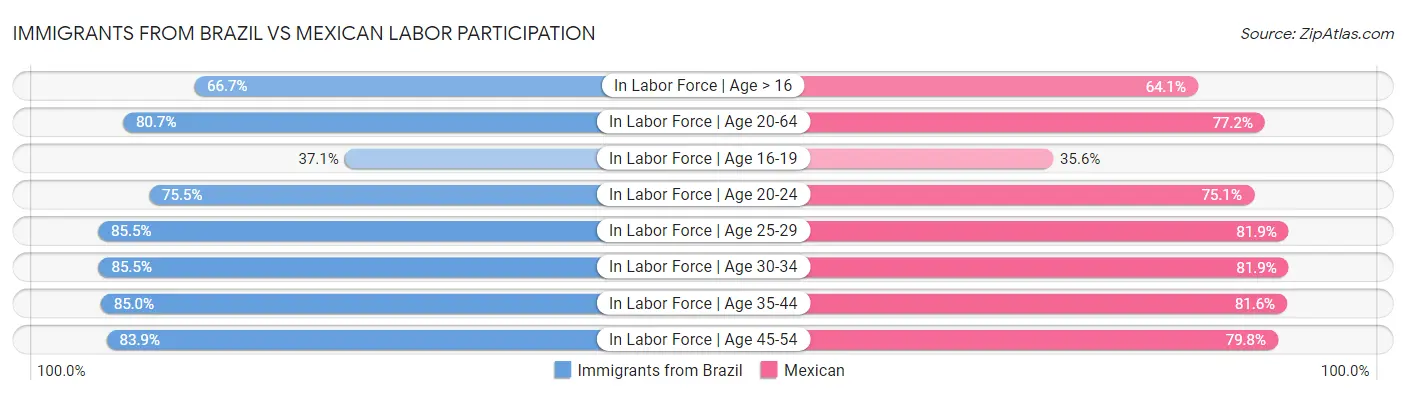 Immigrants from Brazil vs Mexican Labor Participation