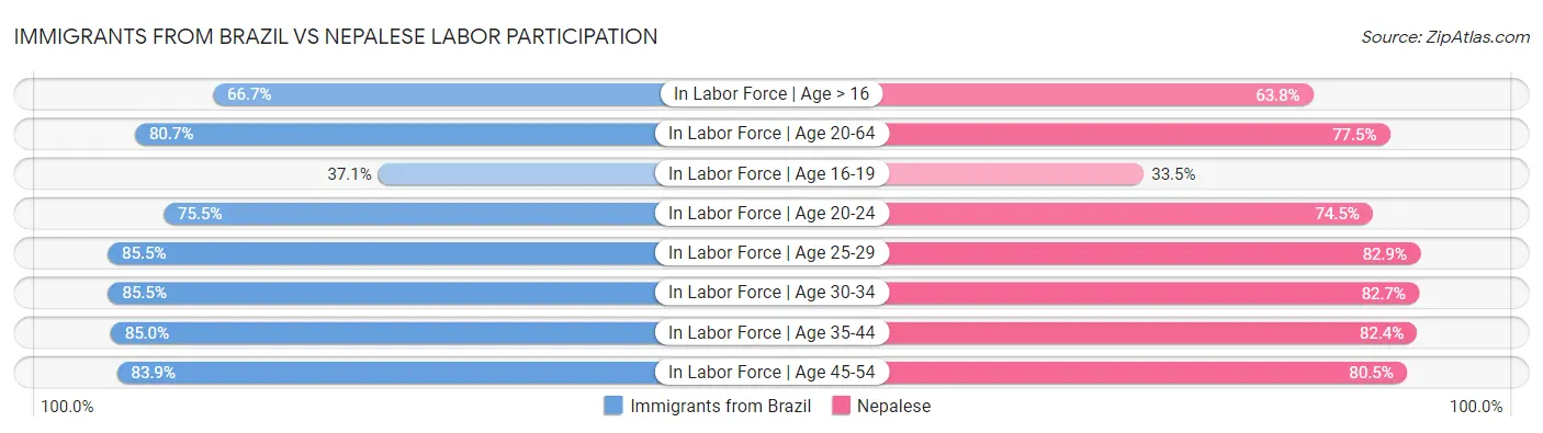 Immigrants from Brazil vs Nepalese Labor Participation