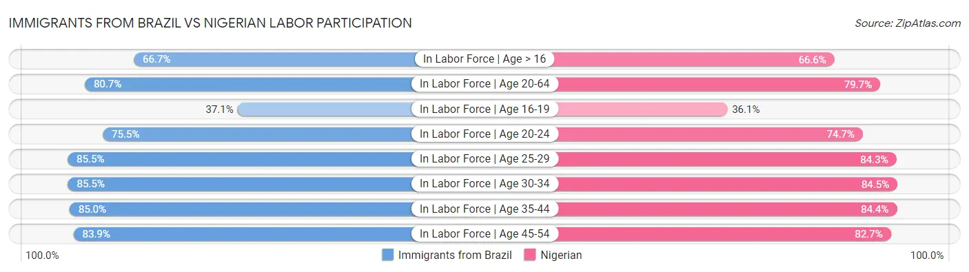 Immigrants from Brazil vs Nigerian Labor Participation