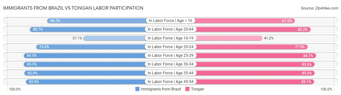 Immigrants from Brazil vs Tongan Labor Participation