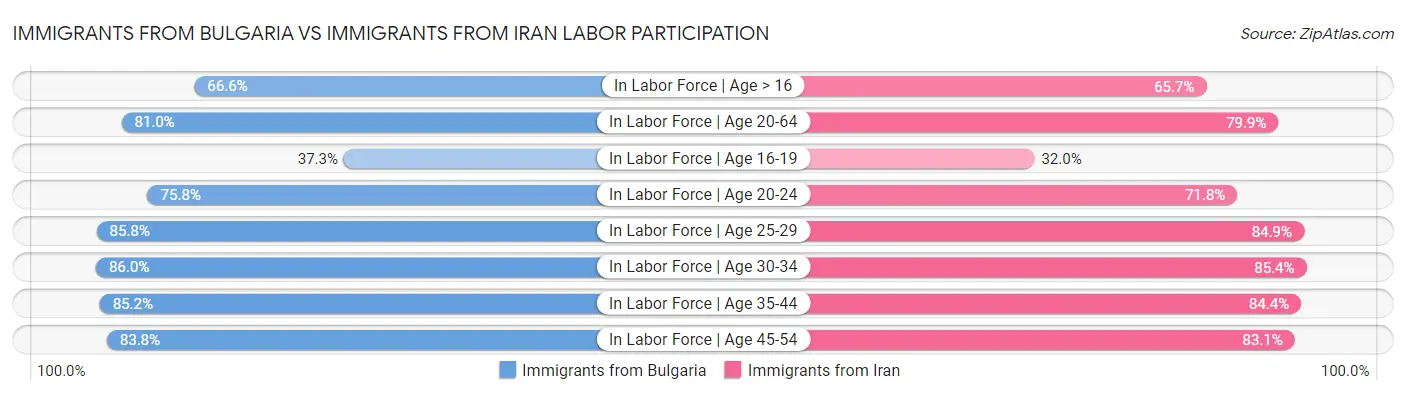 Immigrants from Bulgaria vs Immigrants from Iran Labor Participation