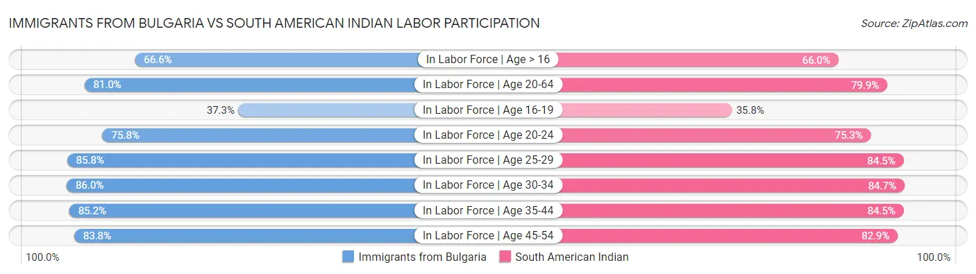 Immigrants from Bulgaria vs South American Indian Labor Participation