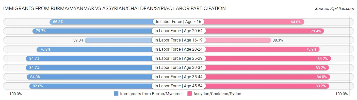 Immigrants from Burma/Myanmar vs Assyrian/Chaldean/Syriac Labor Participation