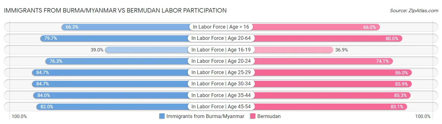Immigrants from Burma/Myanmar vs Bermudan Labor Participation