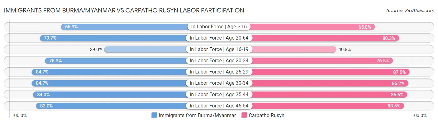 Immigrants from Burma/Myanmar vs Carpatho Rusyn Labor Participation