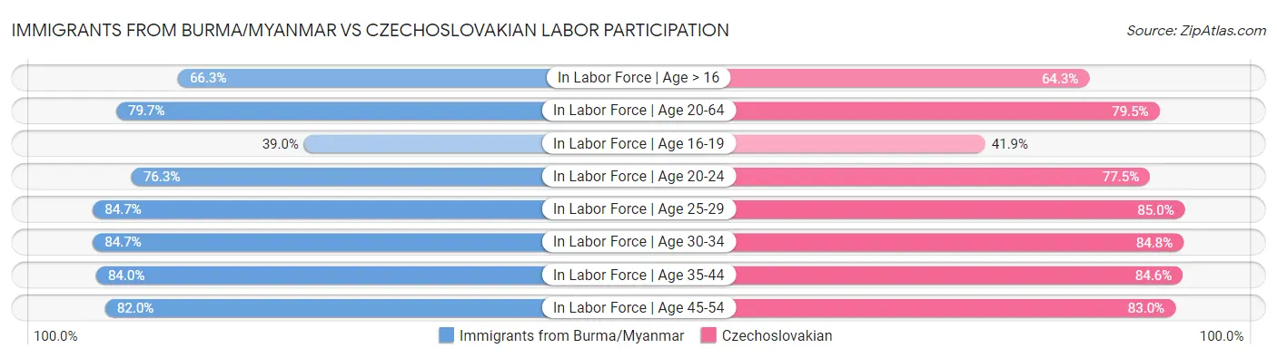 Immigrants from Burma/Myanmar vs Czechoslovakian Labor Participation