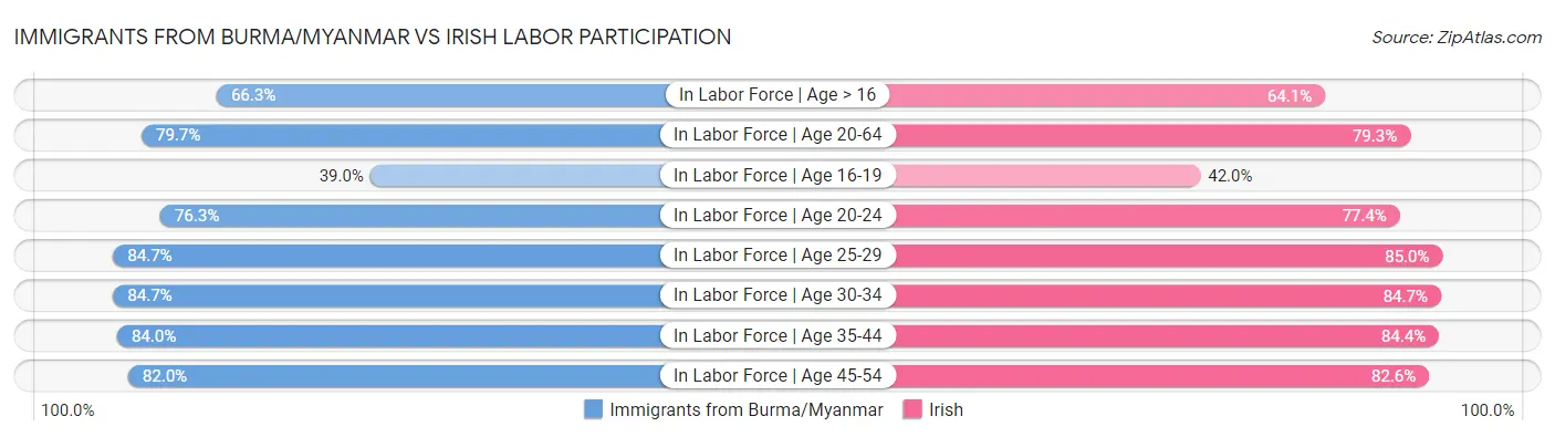 Immigrants from Burma/Myanmar vs Irish Labor Participation