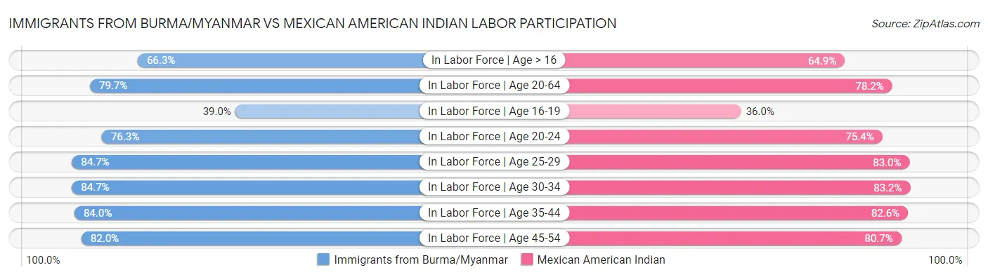 Immigrants from Burma/Myanmar vs Mexican American Indian Labor Participation
