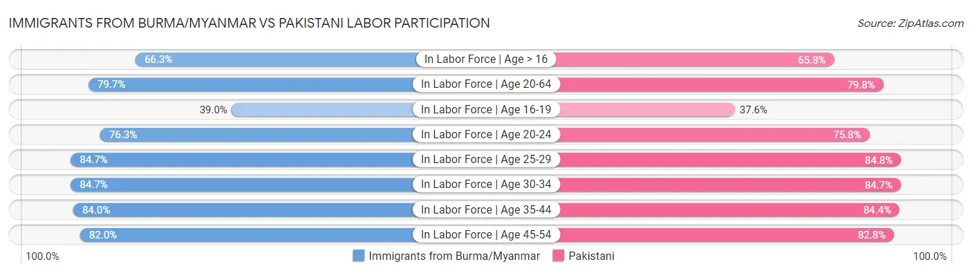 Immigrants from Burma/Myanmar vs Pakistani Labor Participation