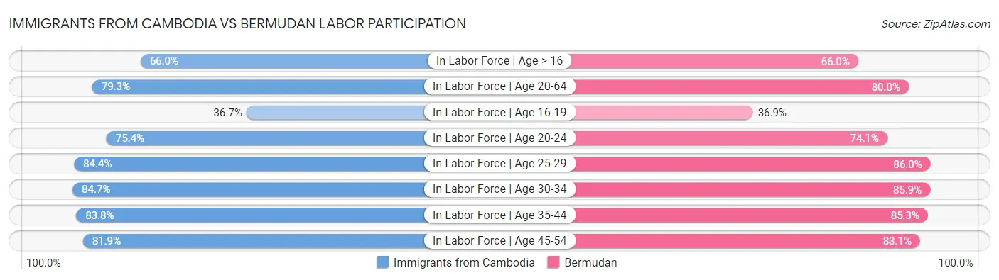 Immigrants from Cambodia vs Bermudan Labor Participation