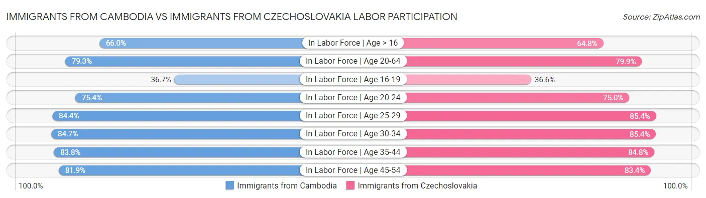 Immigrants from Cambodia vs Immigrants from Czechoslovakia Labor Participation