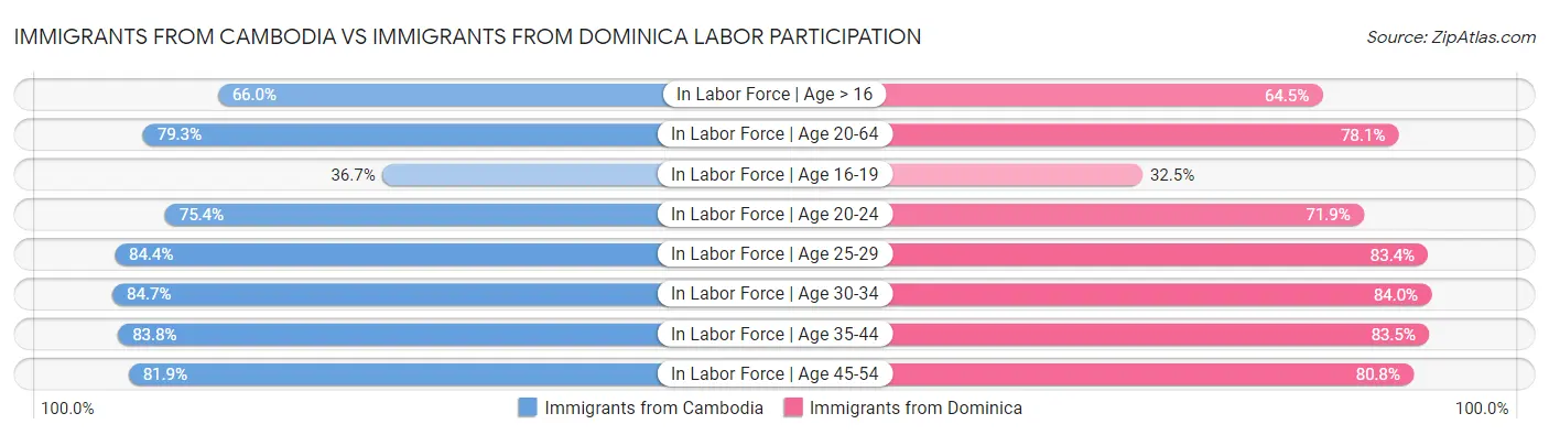 Immigrants from Cambodia vs Immigrants from Dominica Labor Participation