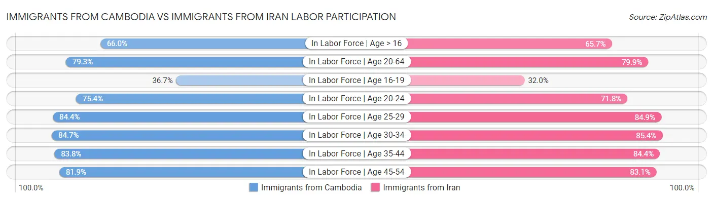 Immigrants from Cambodia vs Immigrants from Iran Labor Participation