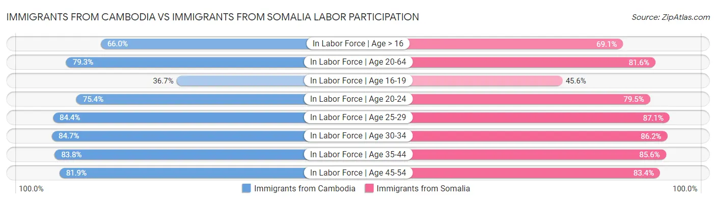 Immigrants from Cambodia vs Immigrants from Somalia Labor Participation