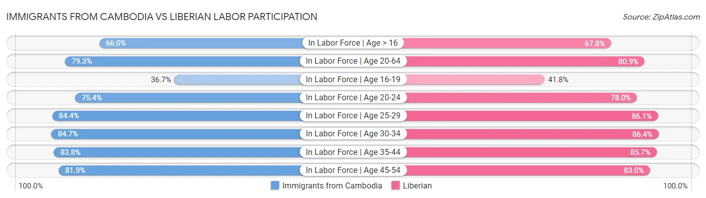 Immigrants from Cambodia vs Liberian Labor Participation