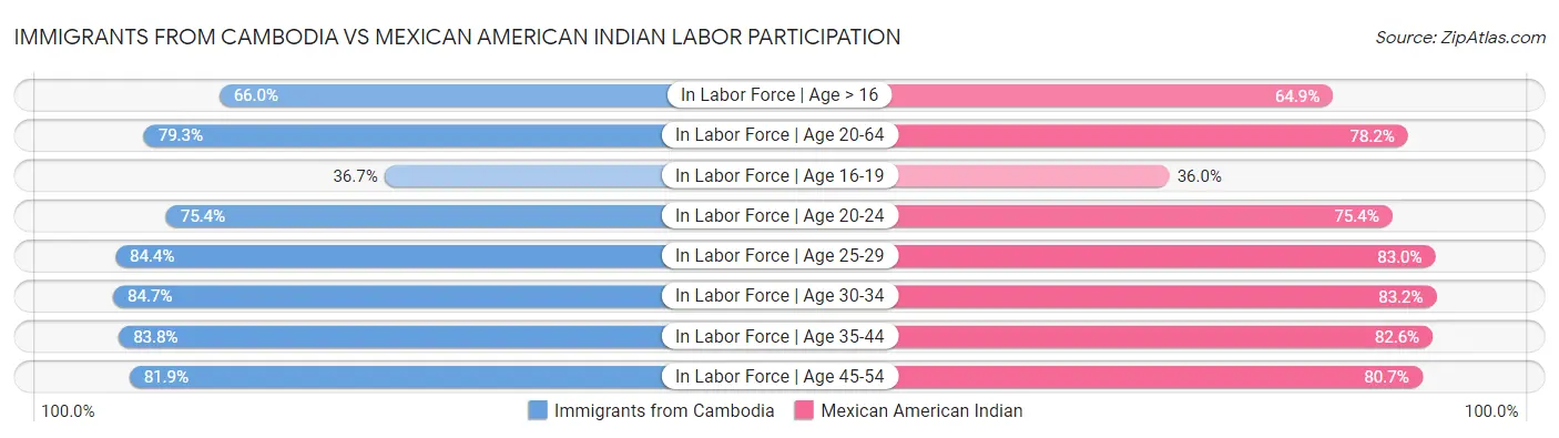 Immigrants from Cambodia vs Mexican American Indian Labor Participation