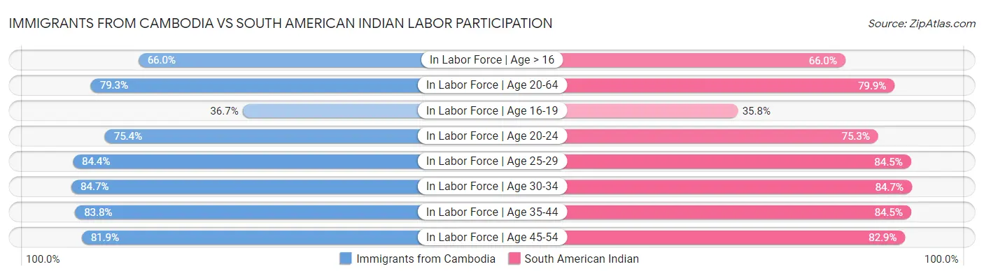Immigrants from Cambodia vs South American Indian Labor Participation