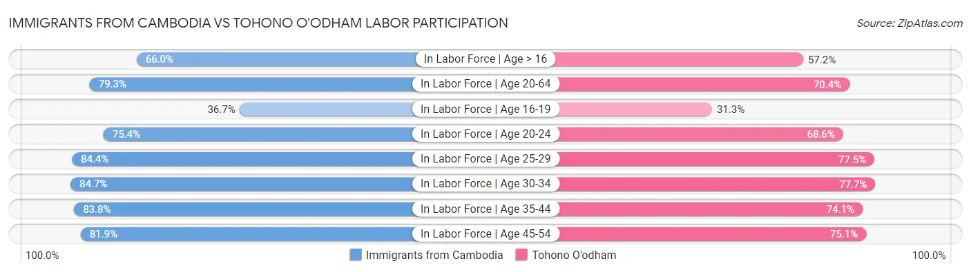 Immigrants from Cambodia vs Tohono O'odham Labor Participation