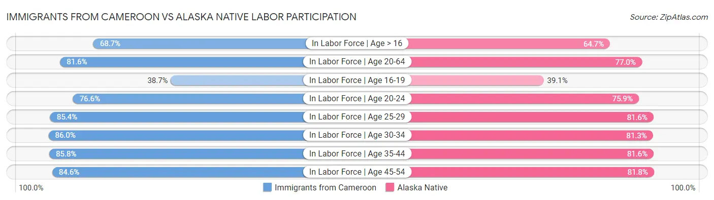 Immigrants from Cameroon vs Alaska Native Labor Participation