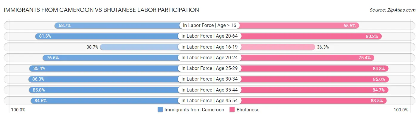 Immigrants from Cameroon vs Bhutanese Labor Participation