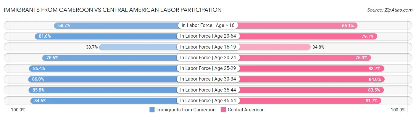 Immigrants from Cameroon vs Central American Labor Participation