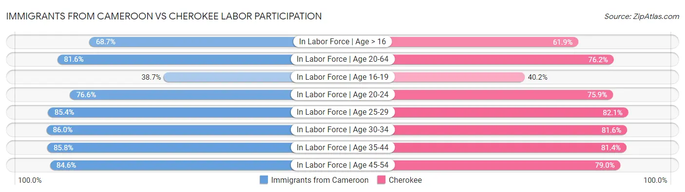 Immigrants from Cameroon vs Cherokee Labor Participation