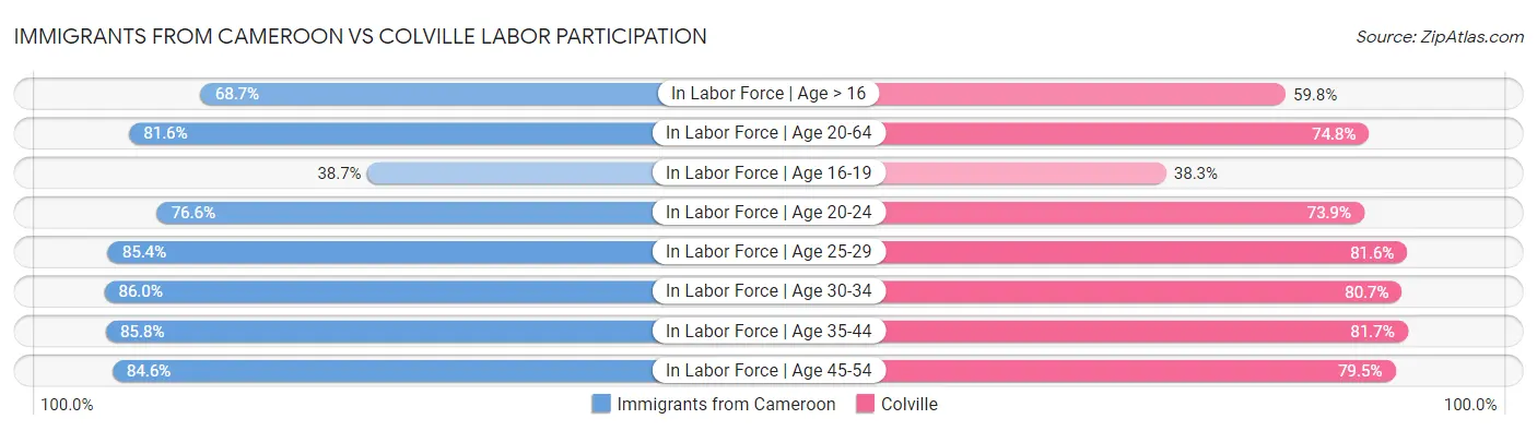 Immigrants from Cameroon vs Colville Labor Participation