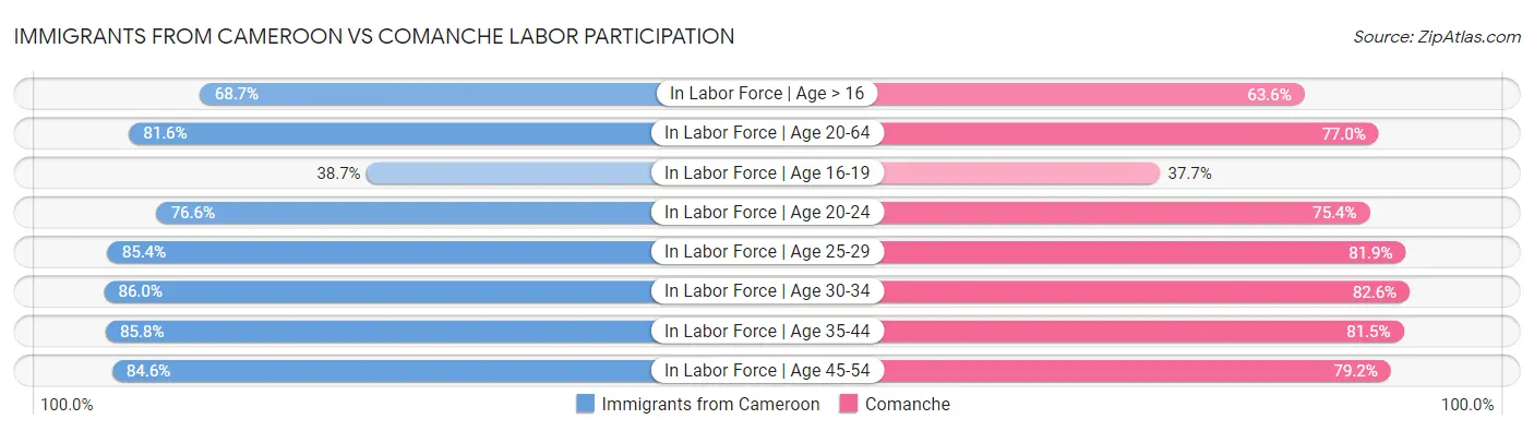 Immigrants from Cameroon vs Comanche Labor Participation