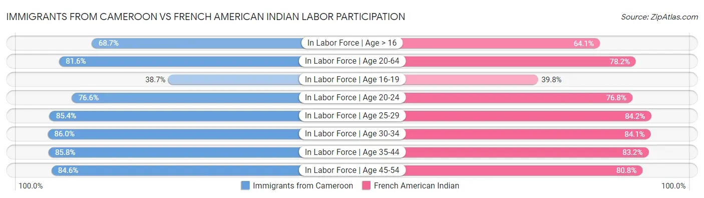 Immigrants from Cameroon vs French American Indian Labor Participation
