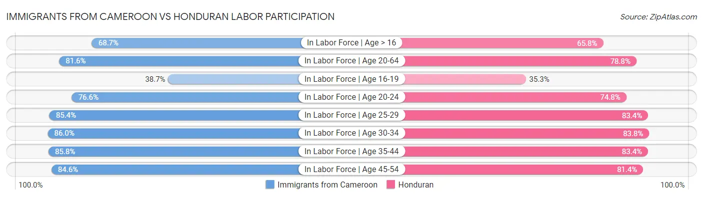Immigrants from Cameroon vs Honduran Labor Participation