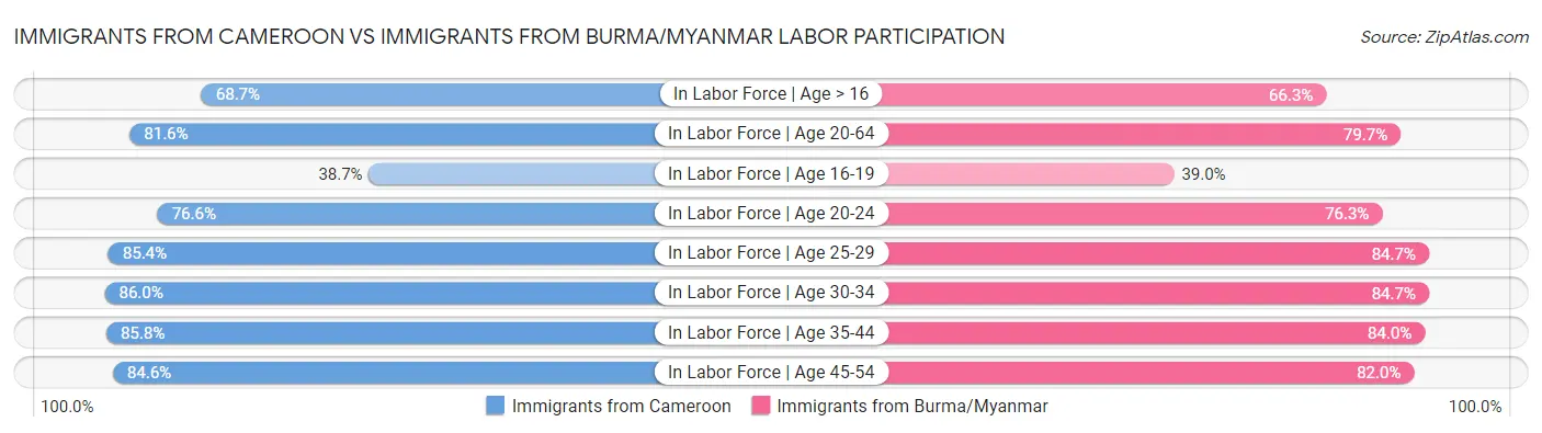 Immigrants from Cameroon vs Immigrants from Burma/Myanmar Labor Participation