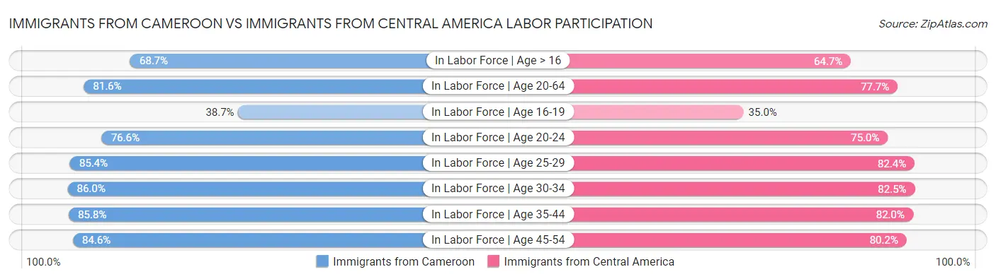 Immigrants from Cameroon vs Immigrants from Central America Labor Participation