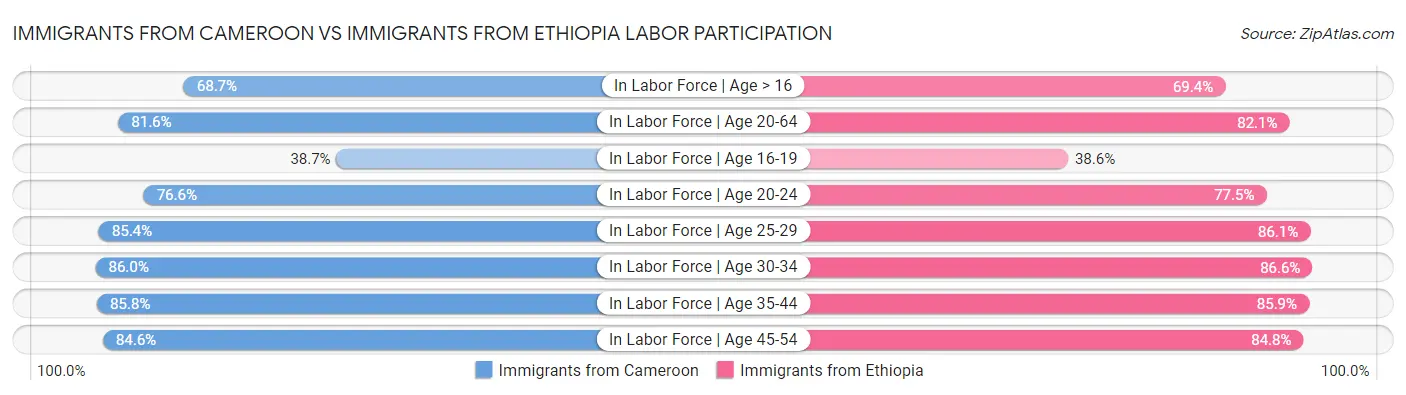 Immigrants from Cameroon vs Immigrants from Ethiopia Labor Participation