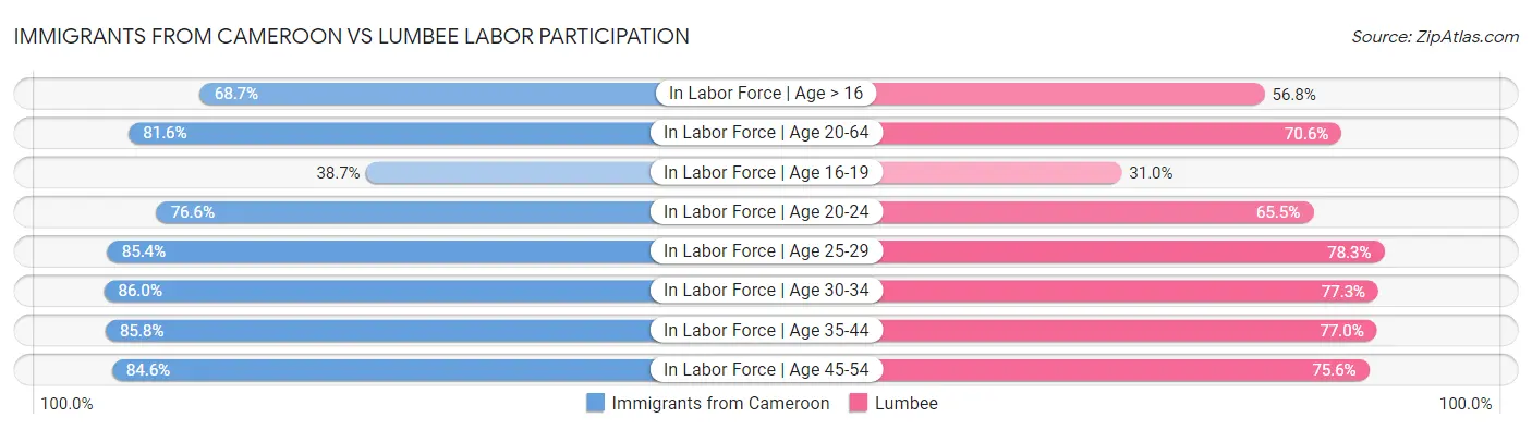 Immigrants from Cameroon vs Lumbee Labor Participation