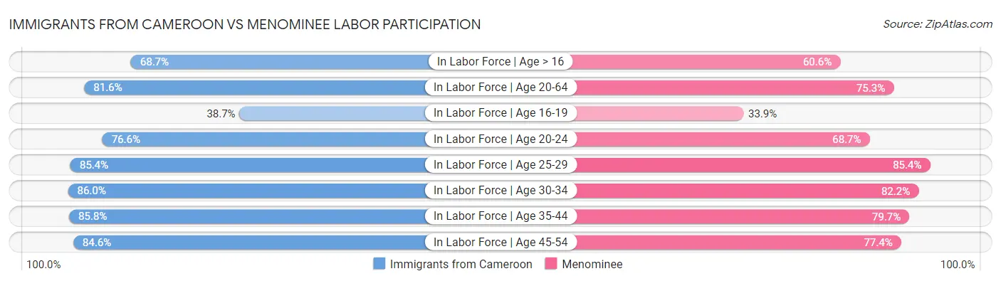 Immigrants from Cameroon vs Menominee Labor Participation