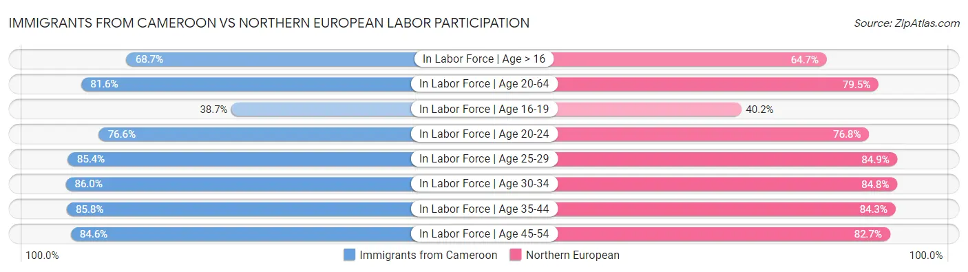 Immigrants from Cameroon vs Northern European Labor Participation