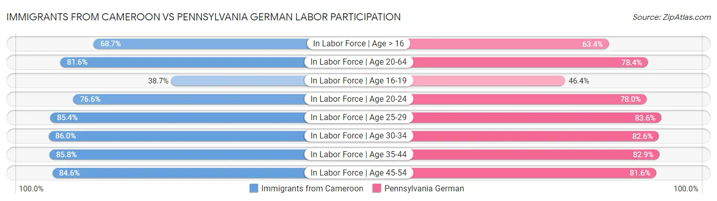 Immigrants from Cameroon vs Pennsylvania German Labor Participation