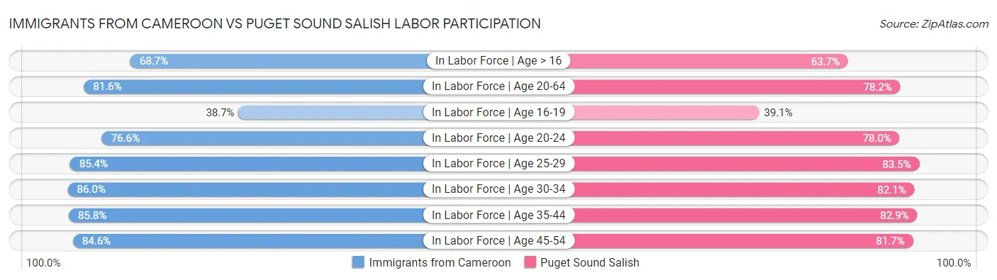 Immigrants from Cameroon vs Puget Sound Salish Labor Participation