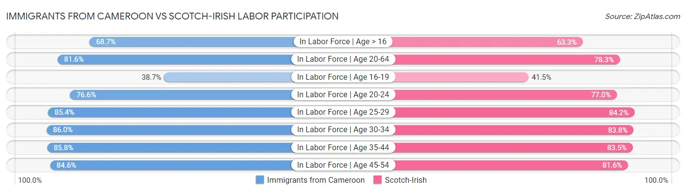 Immigrants from Cameroon vs Scotch-Irish Labor Participation